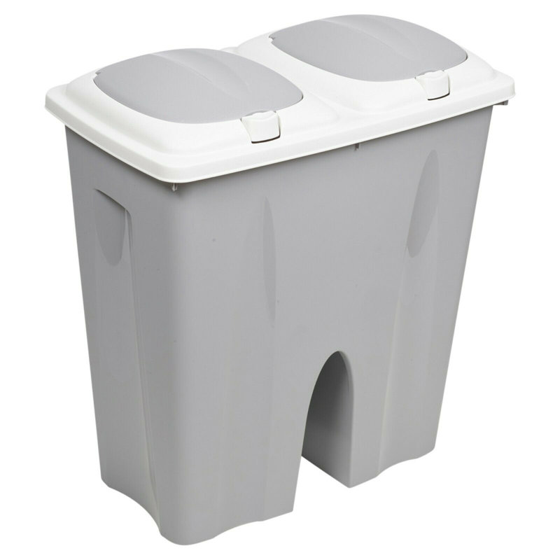 Annabesook Plastic Manual Lift Multi-Compartment Rubbish & Recycling Bin - 50L, Beige/White