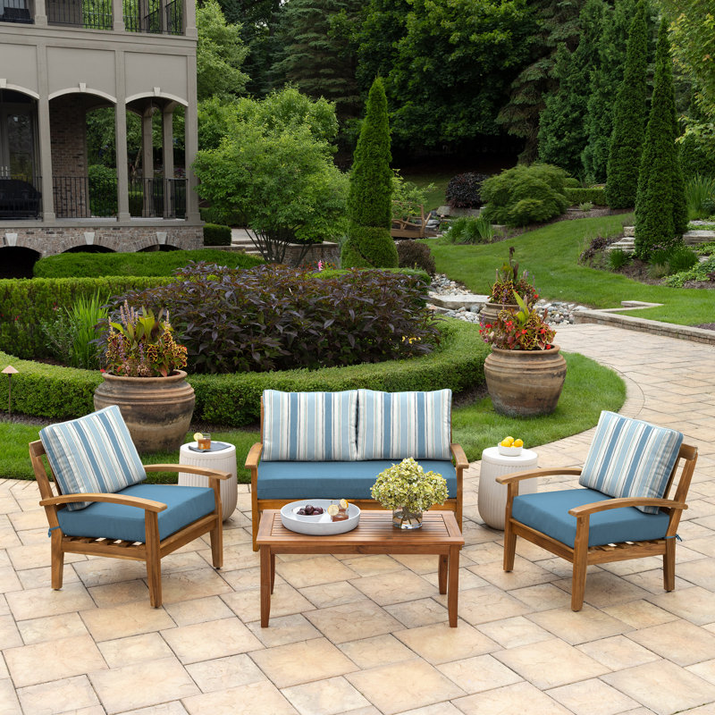 ARDEN 3 - Piece Outdoor Seat/Back Cushion, Blue/White