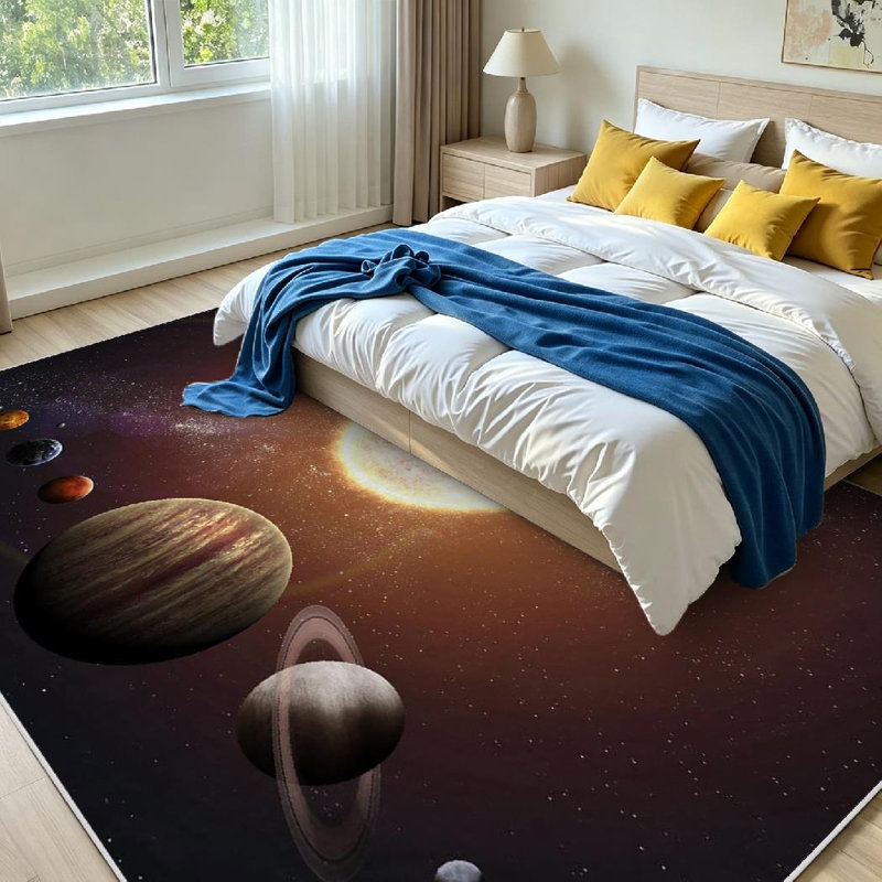 Tapis transparent transparent lavable à la machine, avec système solaire montrant les planètes, Rectangle 79" x 118"
