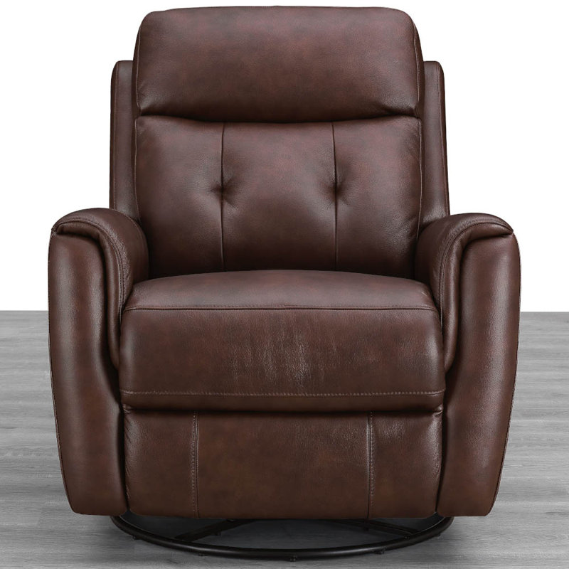 Avanna Power Headrest Top Grain Leather Swivel Glider Recliner, Torino Pirouette Pearl