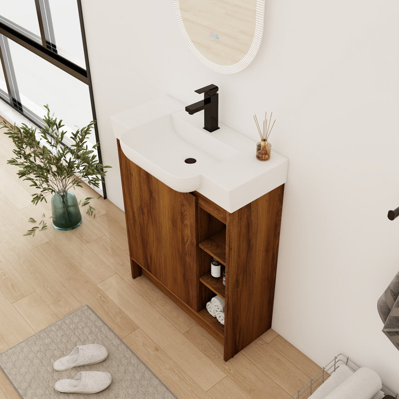 Meuble-lavabo simple 28 po avec comptoir en céramique, Brun