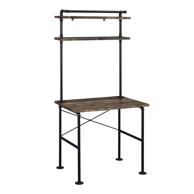 Bureau d'écriture de style rustique avec 2 tablettes et 2 conduites d'eau en chêne noir