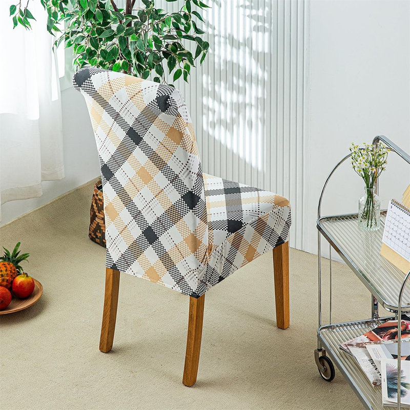 Box Cushion Dining Chair Slipcover, Polyester Blend - Beige Geometric
