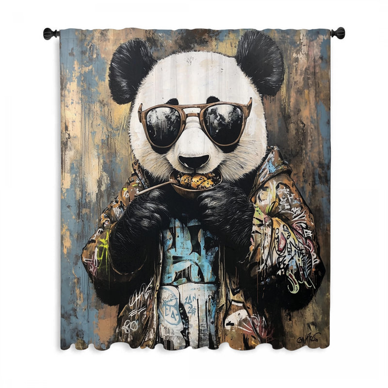 Panda peignant des rideaux de fenêtre, des animaux bloquant et des voilages - 1 panneau, L 50 po x L 84 po