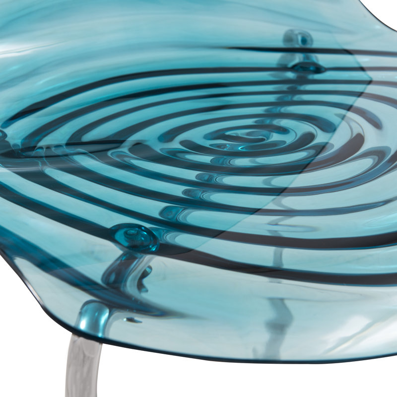 Minelli Dining Side Chair with Water Ripple Design and Chrome Legs, Transparent Blue