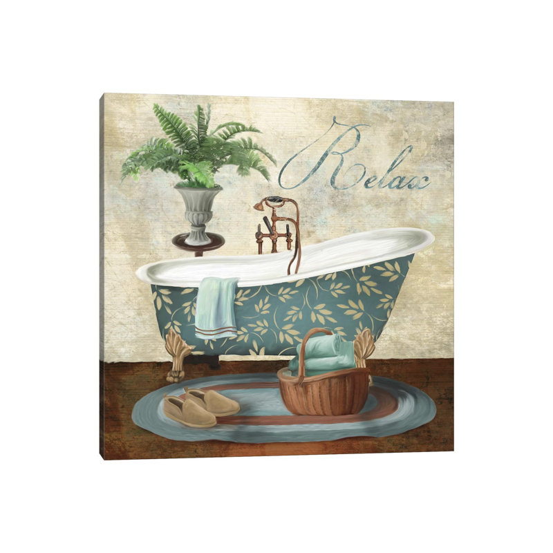 Bath Relax by Conrad Knutsen - Painting on Canvas, 45.72 cm H x 45.72 cm W, Black Framed Canvas