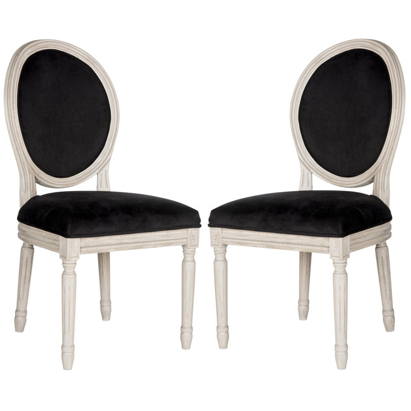 19.5'' H Velvet Upholstered Side Chair, Black Velvet, Rustic Gray