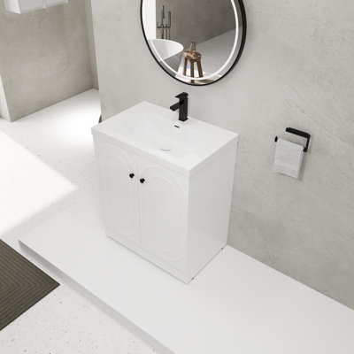 Meuble-lavabo autoportant avec lavabo en résine