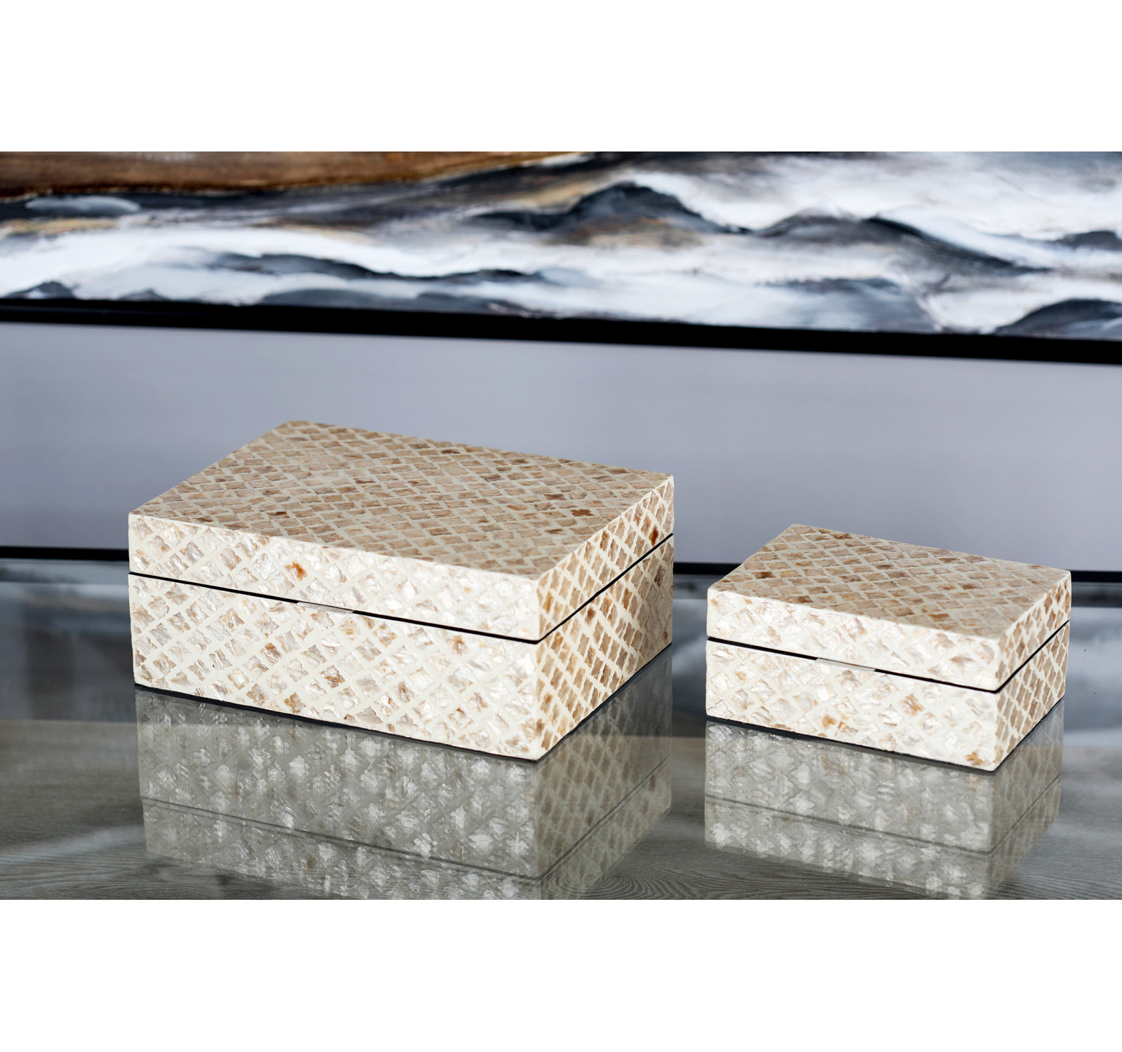 2 - Piece Handmade Decorative Box, Distressed Beige