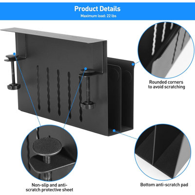 Desk Side Storage, Under Desk Laptop Mount, Table Side Hanging File Organizer, No Drill Clamp On Cable Management Tray, Laptop Holder with Magnetic Pe