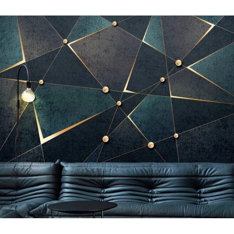 Papier peint amovible triangulaire et trapézoïdal d'aspect foncé et doré, L 48,96 po x l 75 po