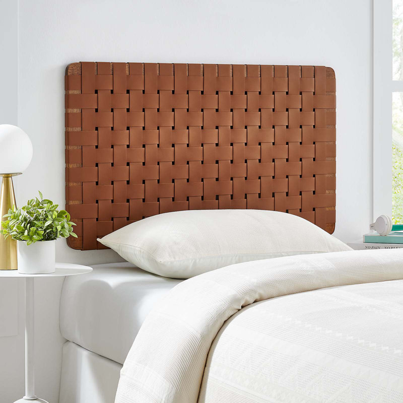 Walnut Brown Faux Leather Woven Twin Headboard