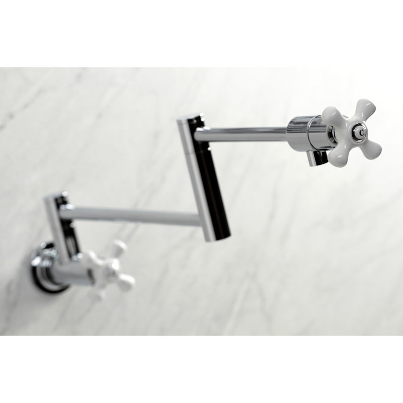 Kingston Brass Metropolitan Two-Handle 1-Hole Wall Mount Pot Filler Faucet, Polished Chrome