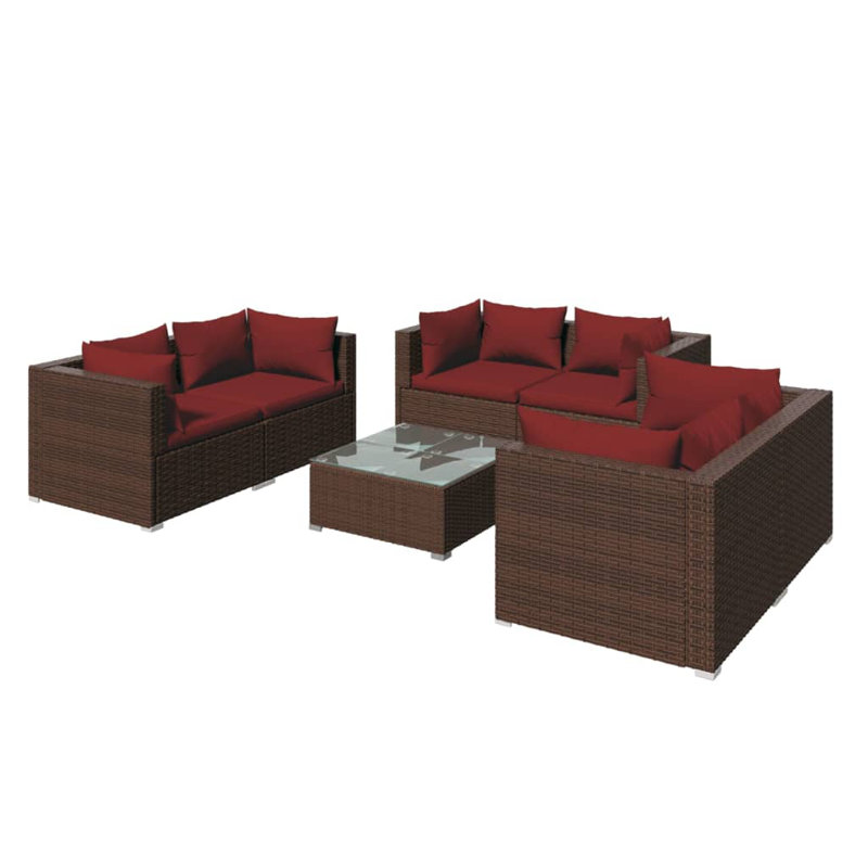 7 Piece Lounge Sofa Seating Group, Cinnamon red, Brown