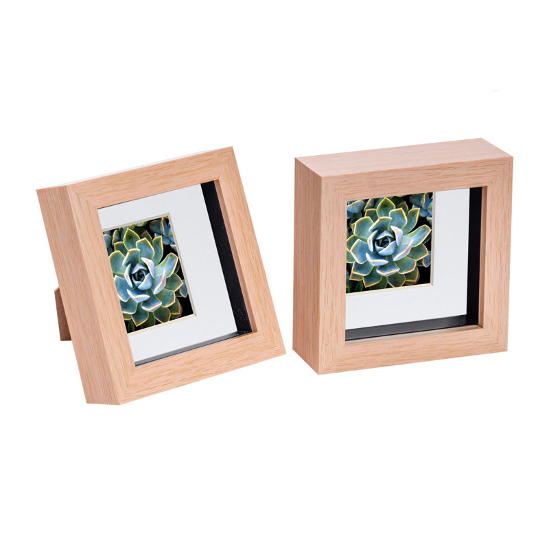 Nicola Spring - 3D Box Photo Frames, 12.5cm H x 12.5cm W x 3.5cm D, Dark Wood/White