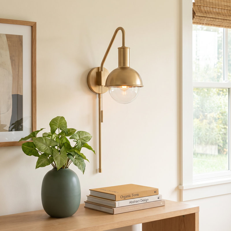 Luke Plug-in Armed Sconce, Aged brass