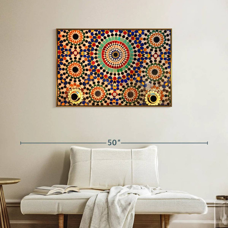 Carreaux de mosaïque marocains, Cadre flottant doré, 37 po x 25 po
