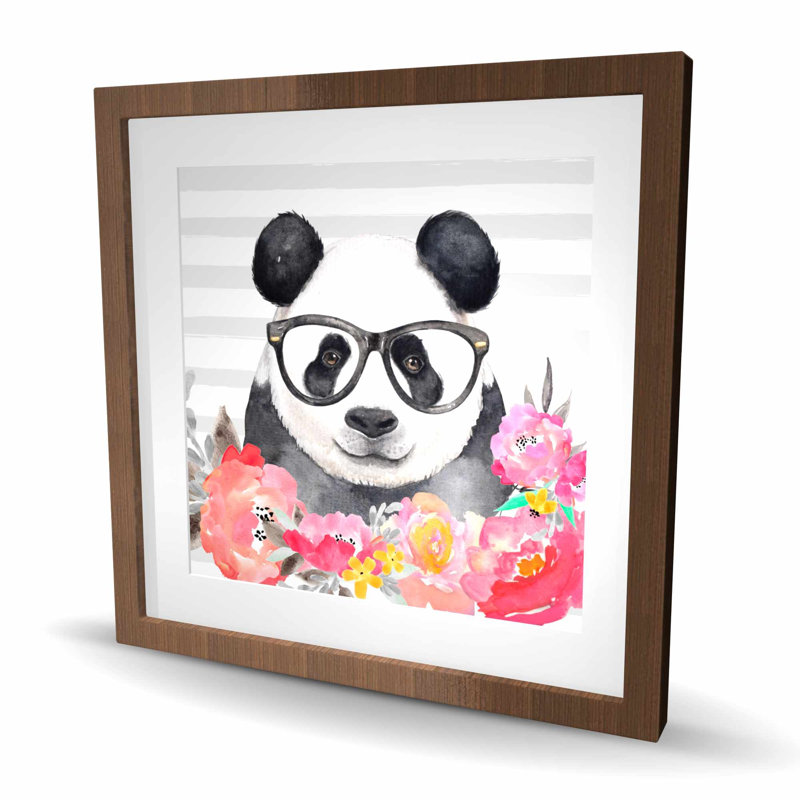 Panda avec lunettes - reproduction encadrée avec passe-partout pour enfants, H 24 po x l 24 po, Brun
