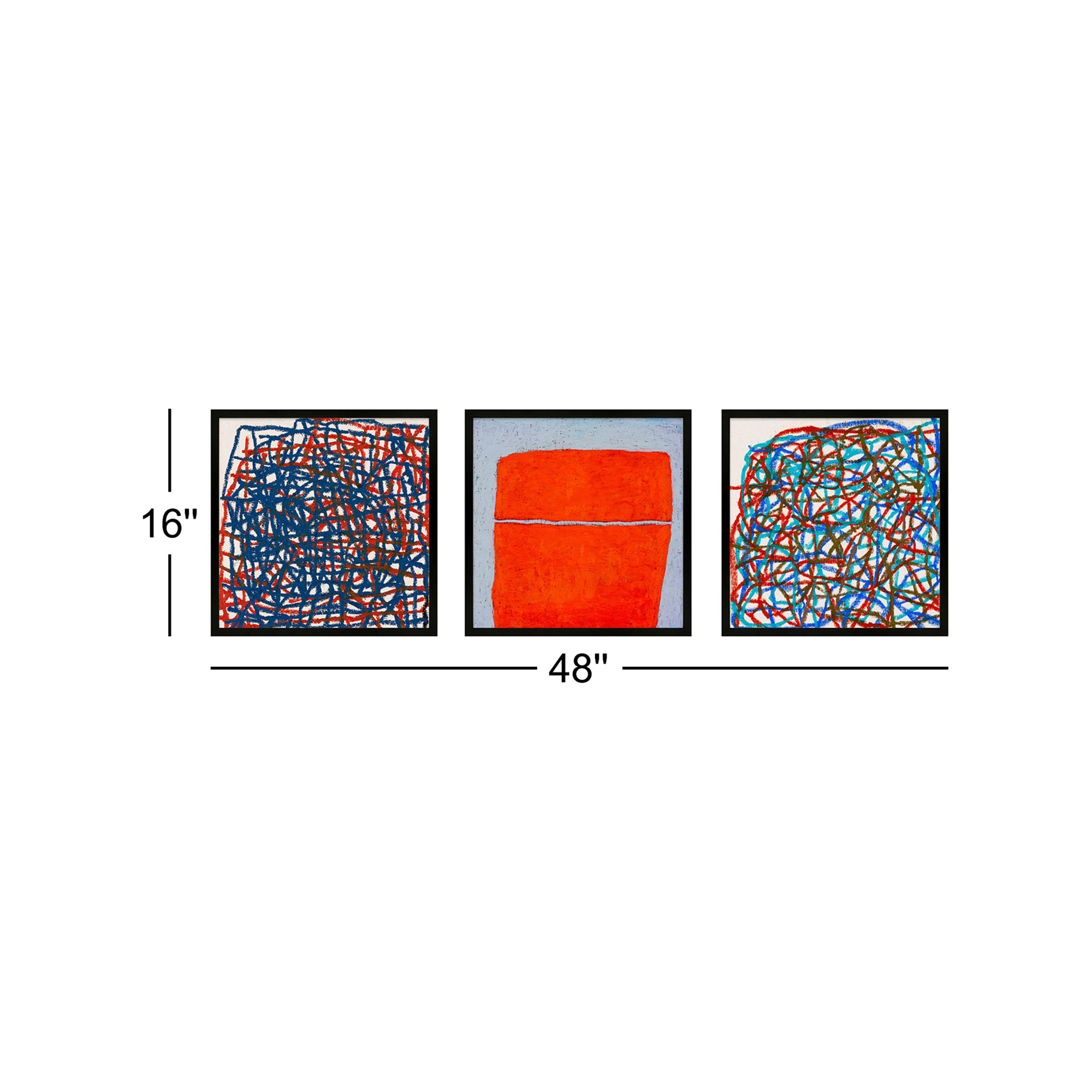 Tangerine. Set Of 3 by Stephanie Dennis, Black, 16" H x 48" W  x 1.25" D