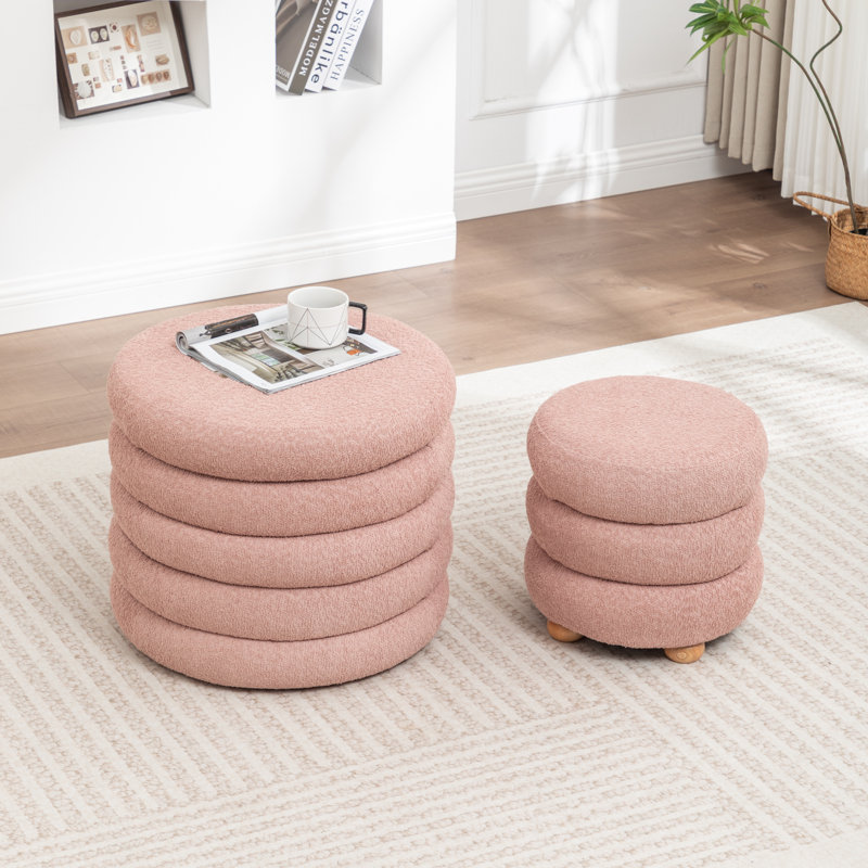 Ashyiah 23.5'' Wide Storage Ottoman With Small Stool, Pink
