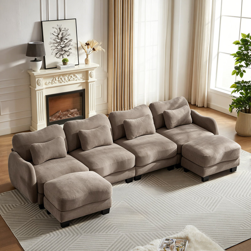 Canapé modulaire en forme de U de 131,5 po à 4 places modulaire en U avec coussin et 2 repose-pieds mobile, Coffee Chenille