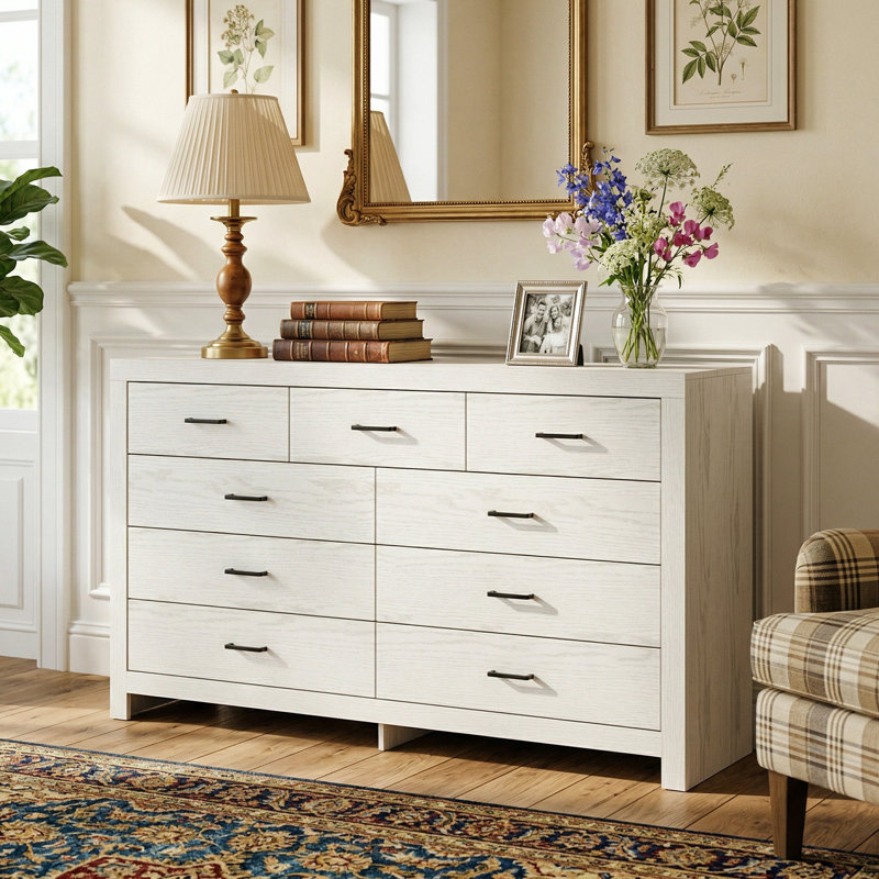 9-Drawer Dresser With Rustic Style, Gray