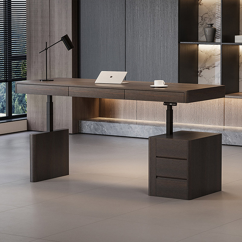 Bureaux rectangulaires en bois massif couleur fumée, H 53,94 po x l 62,99 po x P 27,56 po, Smoked Oak, Retour à droite