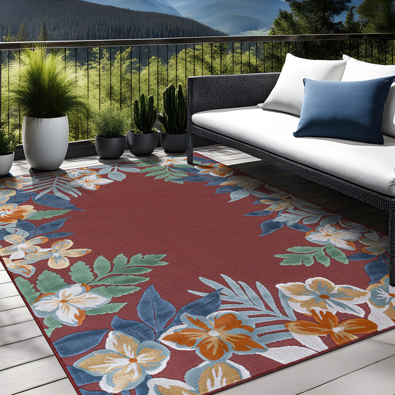Tapis floral d'intérieur pour l'extérieur, Red, Rectangle 10' x 14'