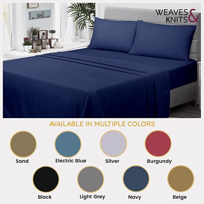 ENSEMBLE DE FEUILLES À SABLE, Bleu marine, Ensemble de draps pour lit double