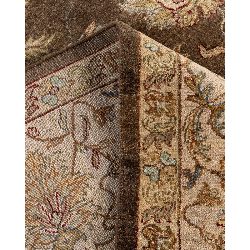 Handmade Brown and Beige Wool Area Rug, 8' 2" x 9' 9"