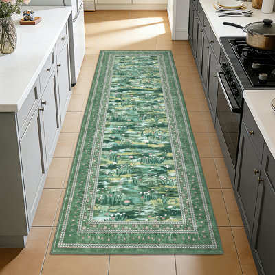 Tapis lavable pour le salon, tapis de chambre à coucher floraux antidérapants doux, tapis de chambre de bébé mignon Water Lily Pond, grands tapis de ferme résistants aux taches