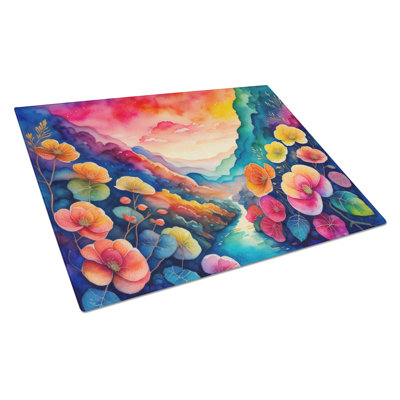 Grande planche à découper en verre Begonias