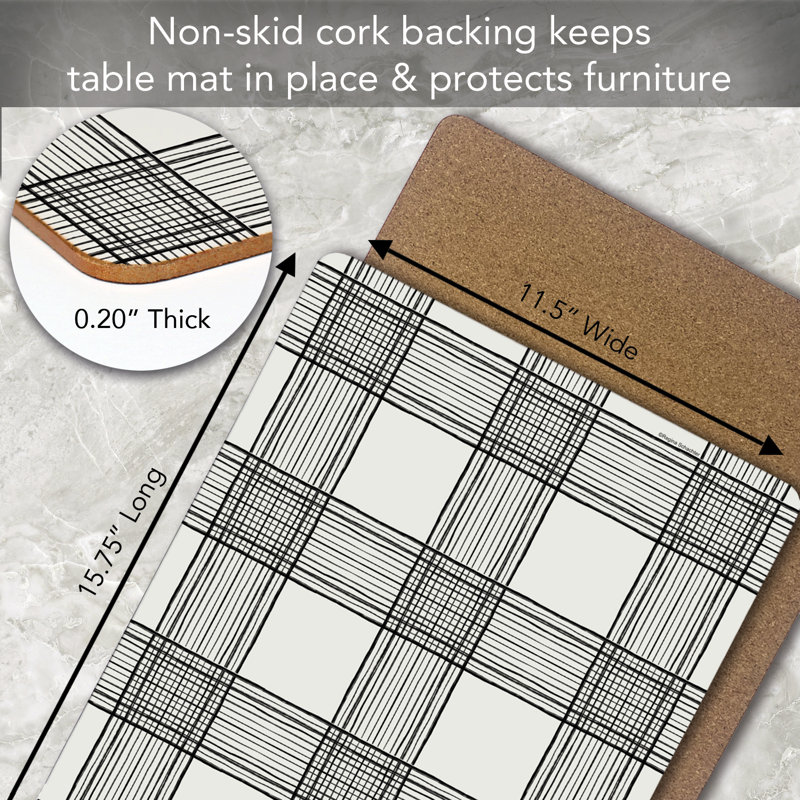 Paquet de 4 napperons décoratifs câblés, Blanc / carreaux gris
