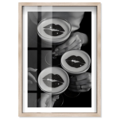 Lip Service Drinks Shadowbox Print Fashion Wall Decor by Notoriart, Blonde Frame, 20 x 30