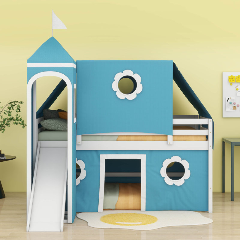 Lit pour enfant avec tente et tour Ramet, Simple, Bleu