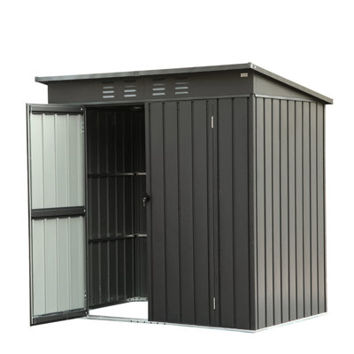 Remise extérieure en métal avec toit d'eau - 6 pi x 4 pi, conception noire de 6 pi x 4 pi