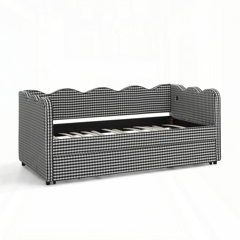 Cozy Gingham Daybed with Trundle, Black