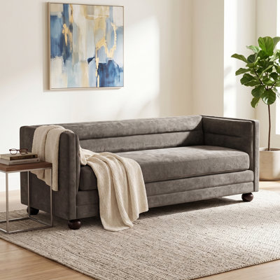 77.2" Modern 3 Seater Sofa Chenille Upholstered Couch with Square Arms, Camel Back & Brown Rubber Wood Leg Single Cushion Sofa for Living Room and Apartment Leisure Corner, Light Brown