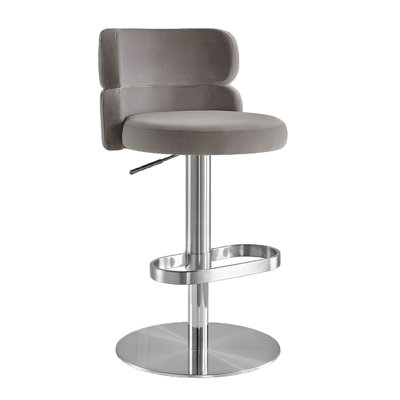 Giacamo Adjustable Height Swivel Boucle Fabric Barstool in Stainless Steel (Set of 1)