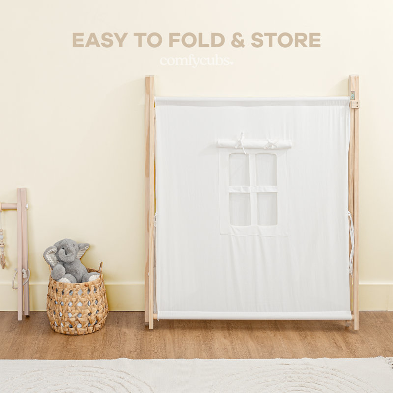 Natural Wood and White Cotton Canvas Kids Play Tent