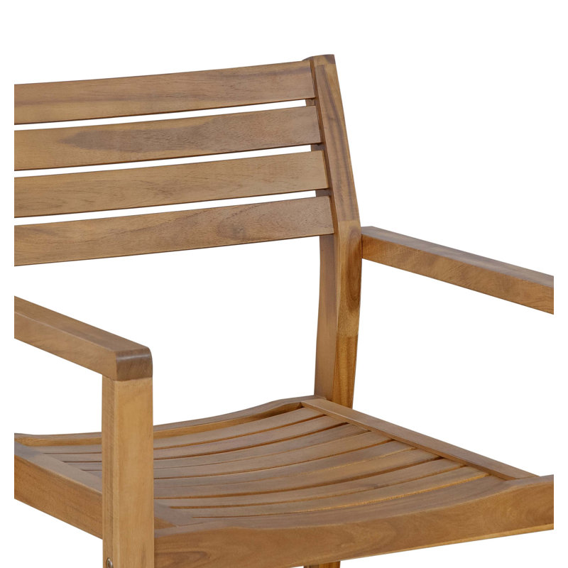 Ensemble de salle à manger 5 pièces en bois d'acacia avec table rectangulaire, trou pour parasol et chaises ergonomiques pour patio, jardin, bord de piscine ou intérieur.