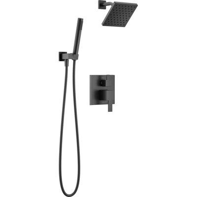 Delta Modern Square Shower System Faucet Set, Matte Black 6.5-inch Shower Head and Handle Set, Valve Trim Kit, Matte Black (Valve Not Included)