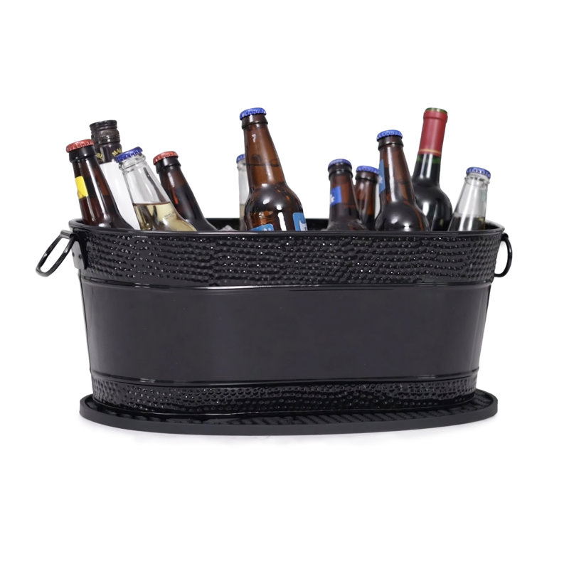 Malzie 2 Beverage Tubs with 2 Party Mats, Black