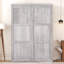 Lit double, gris, style armoire - Combinaison solide de métal et de bois gris, pliable dans un cadre solide Assemblage facile