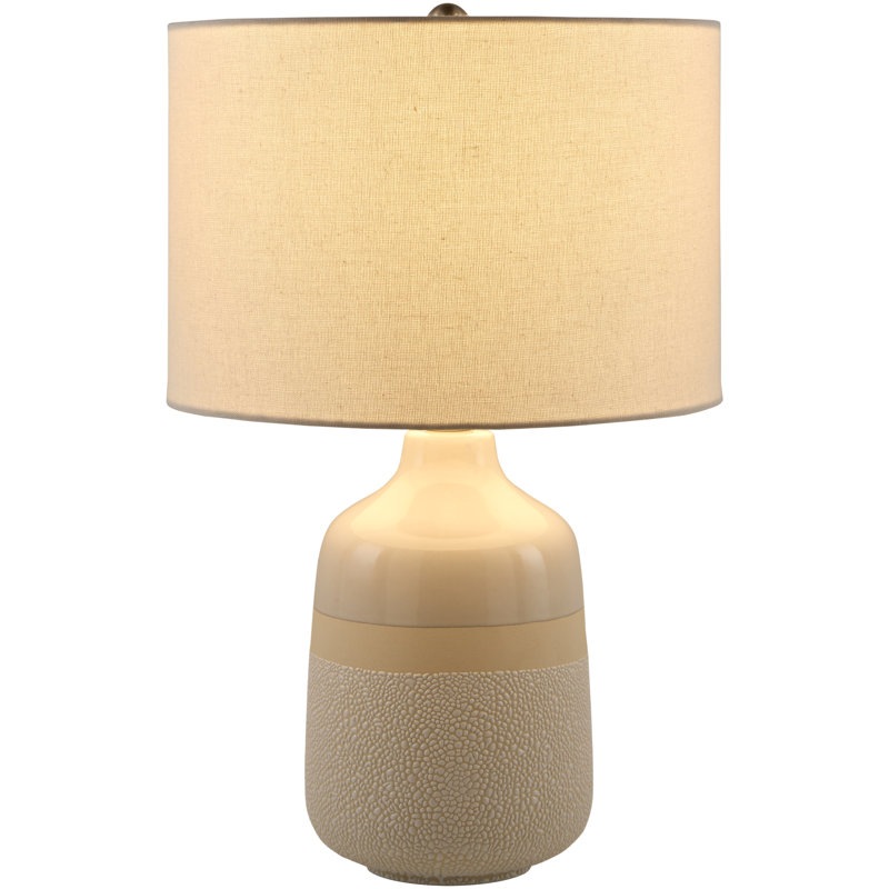Ceramic Table Lamp with Linen Drum Shade , 20" H x 14" W x 14" D