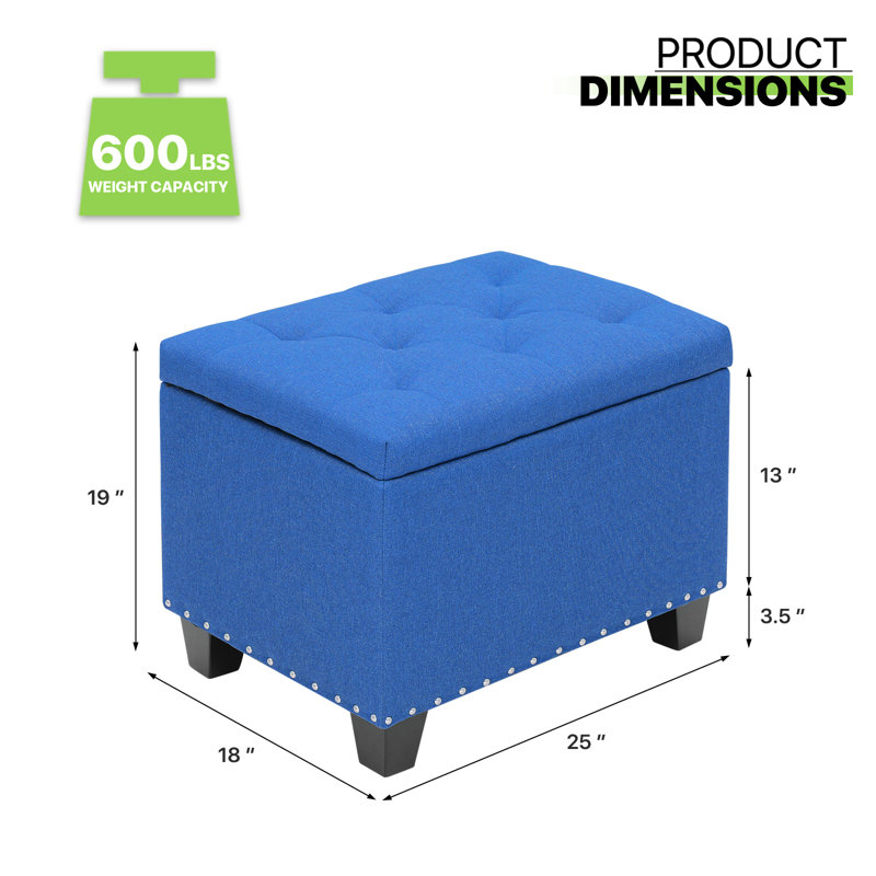 Grimstad Upholstered Fabric Storage Ottoman, Storage Bench with Button-Tufted, Navy Blue