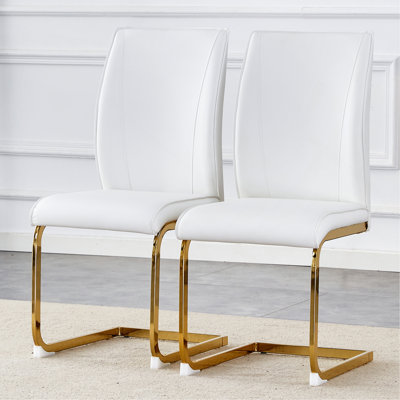 Luxury Simple Arch Chair - Set Of 2 PU Material High Resilience Dining Chair With Arched Moneke  Leg.