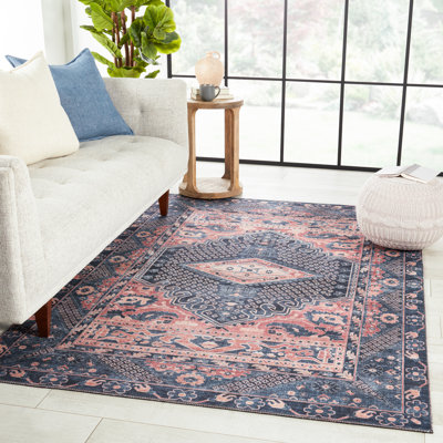 Issa Southwestern Dark Blue/Pink Area Rug