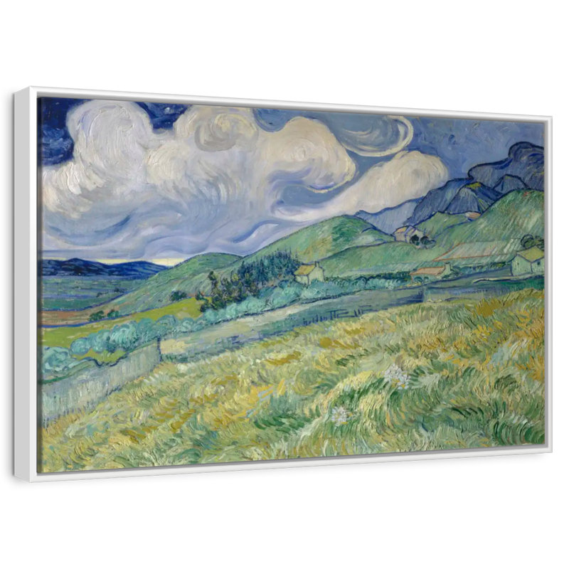 Champ de blé et montagnes 1889, Cadre flottant blanc, 31 po x 21 po