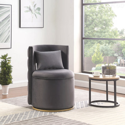 Chaise d'appoint pivotante à 360 ° avec fonction de rangement, fauteuil courbé en velours pour l'extérieur avec base en métal doré pour le salon, la chambre de bébé